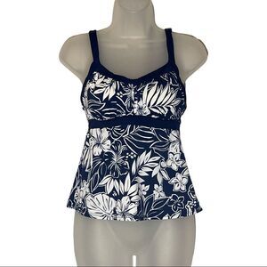 Jamaica Bay Vintage 1990s Y2K Navy Blue and White Hawaiian Print Tankini Top 8